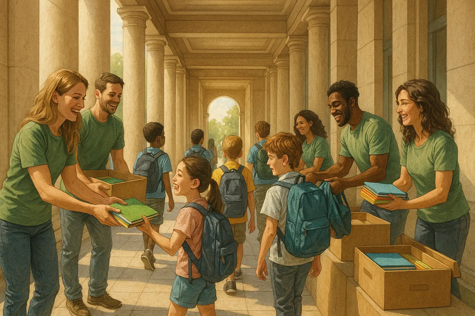 колоннада с детьми и волонтёрами