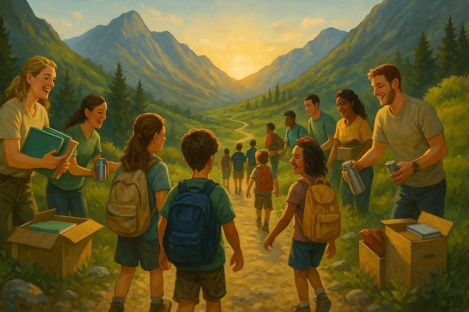 горная тропа с учениками и волонтёрами
